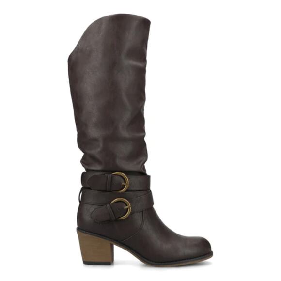 NEW Journee Collection Late Knee High Western Boots Vegan Leather Dark Brown 7M - Picture 1 of 6